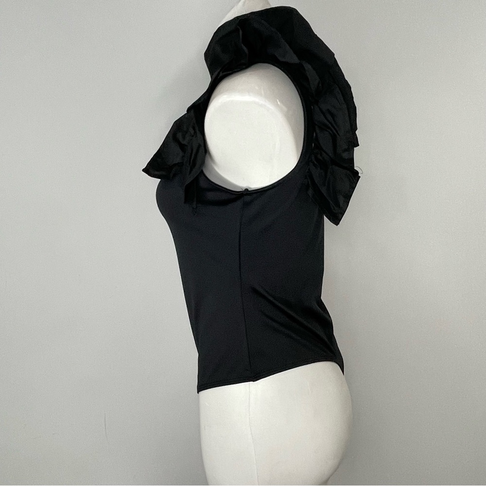 NY&C Black Ruffled Bodysuit Medium Tank Sleeveless NWT Retail $49.00 - Picture 3 of 8